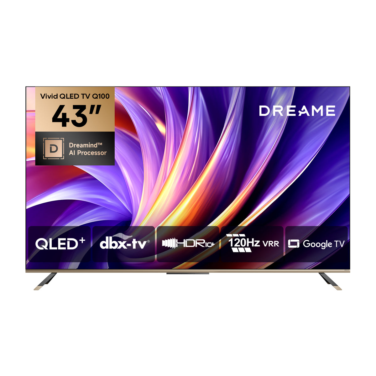 DREAME Vivid QLED 4K TV Q100, 43'' Google TV, QLED+ Technologie, 120 Hz HSR VRR, Dolby Vision, Vollbereichs-HDR, Dreamind™ KI-Prozessor