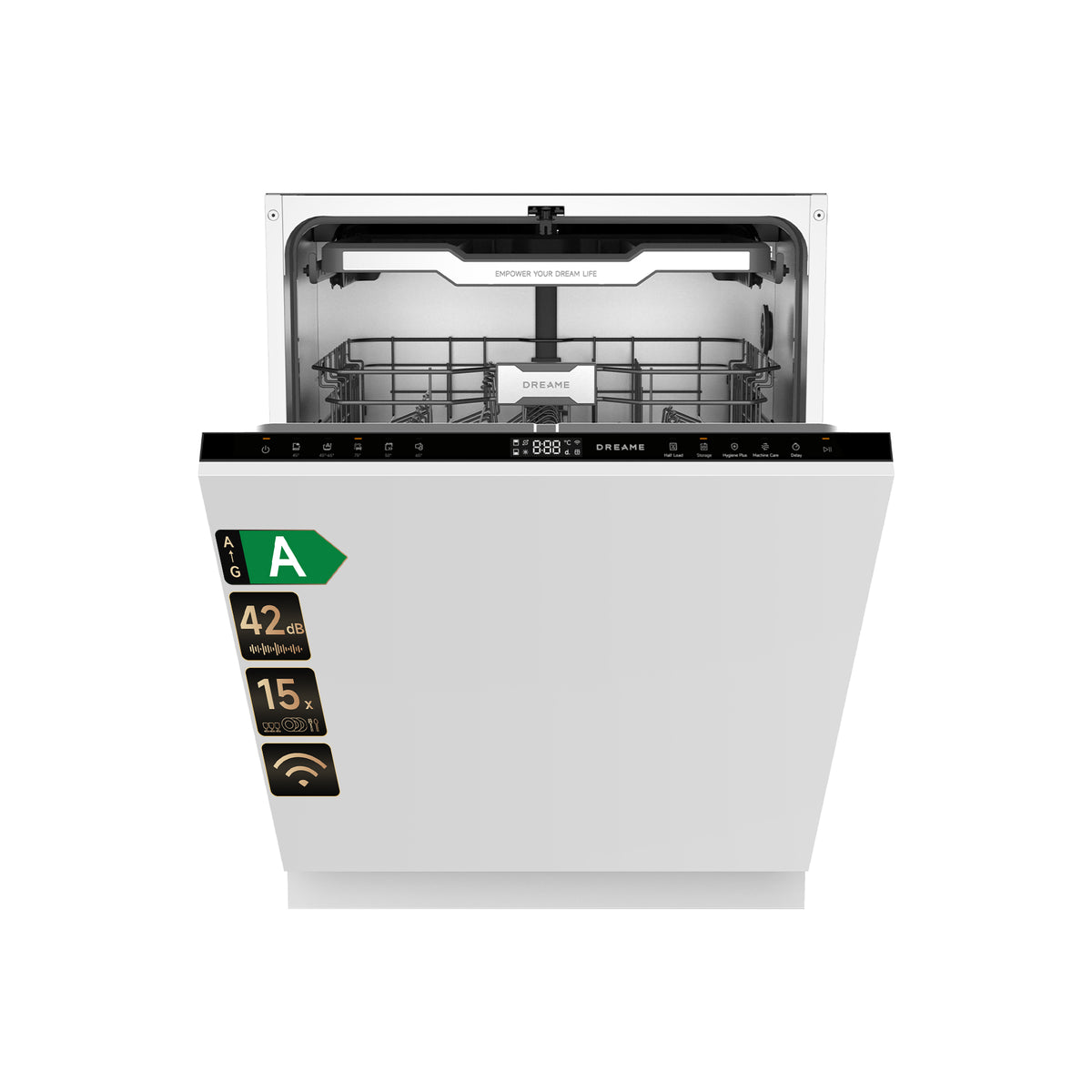 DREAME DK702 Pro Unterbau-Geschirrspüler Vollintegrierbar 60 cm,15 Maßgedecke,FlexWing-Sprüharm,App-Steuerung,Klopf-zu-Öffnen-Tür,Doppeltrocknungs-Technologie,Geschirrspüler mit Besteckschublade