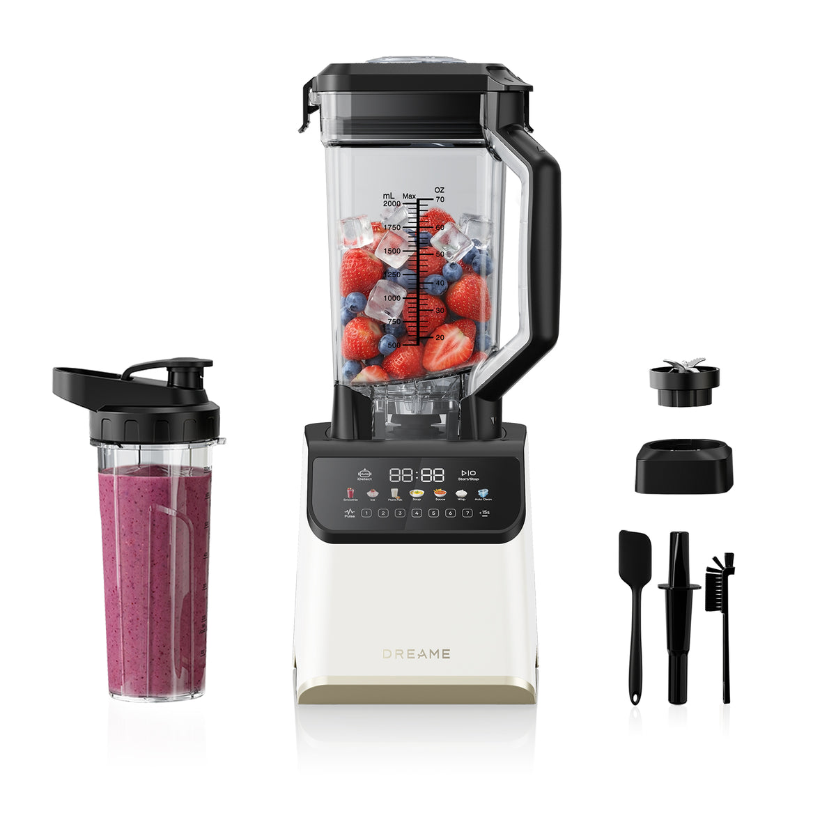 Dreame BlendLogic™ Hochleistungs-Mixer, iDetect™-Technologie, 2 Tritan™ Mixbecher (2,0 L & 700 mL), 2.000 W Motor, 9 Programme, Auto Clean (Automatische Reinigung)-Programm, spülmaschinenfest