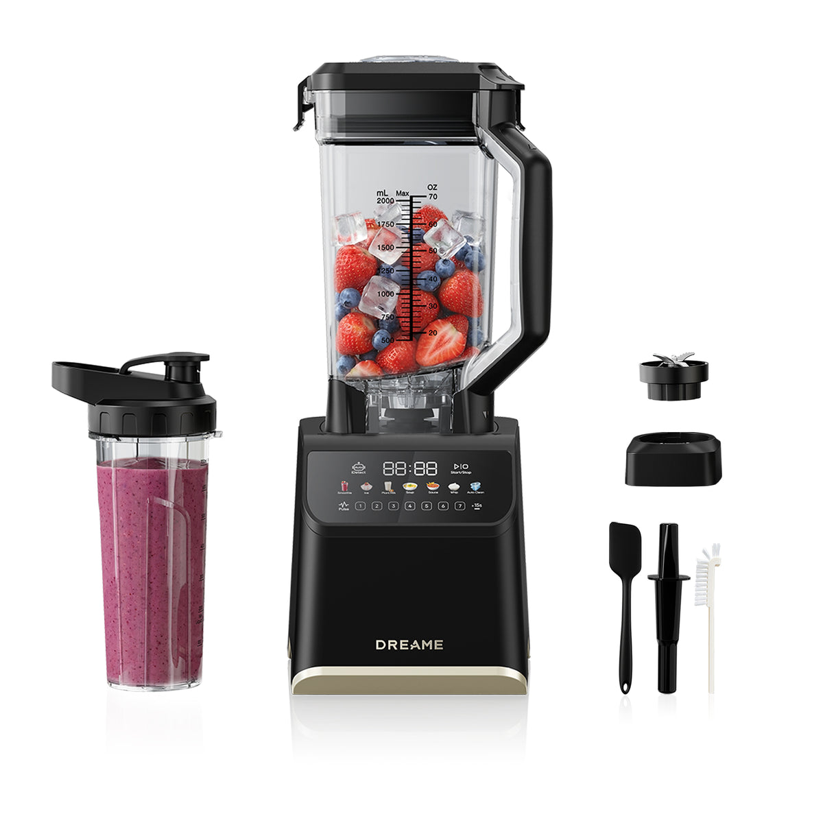 Dreame BlendLogic™ Hochleistungs-Mixer, iDetect™-Technologie, 2 Tritan™ Mixbecher (2,0 L & 700 mL), 2.000 W Motor, 9 Programme, Auto Clean (Automatische Reinigung)-Programm, spülmaschinenfest.