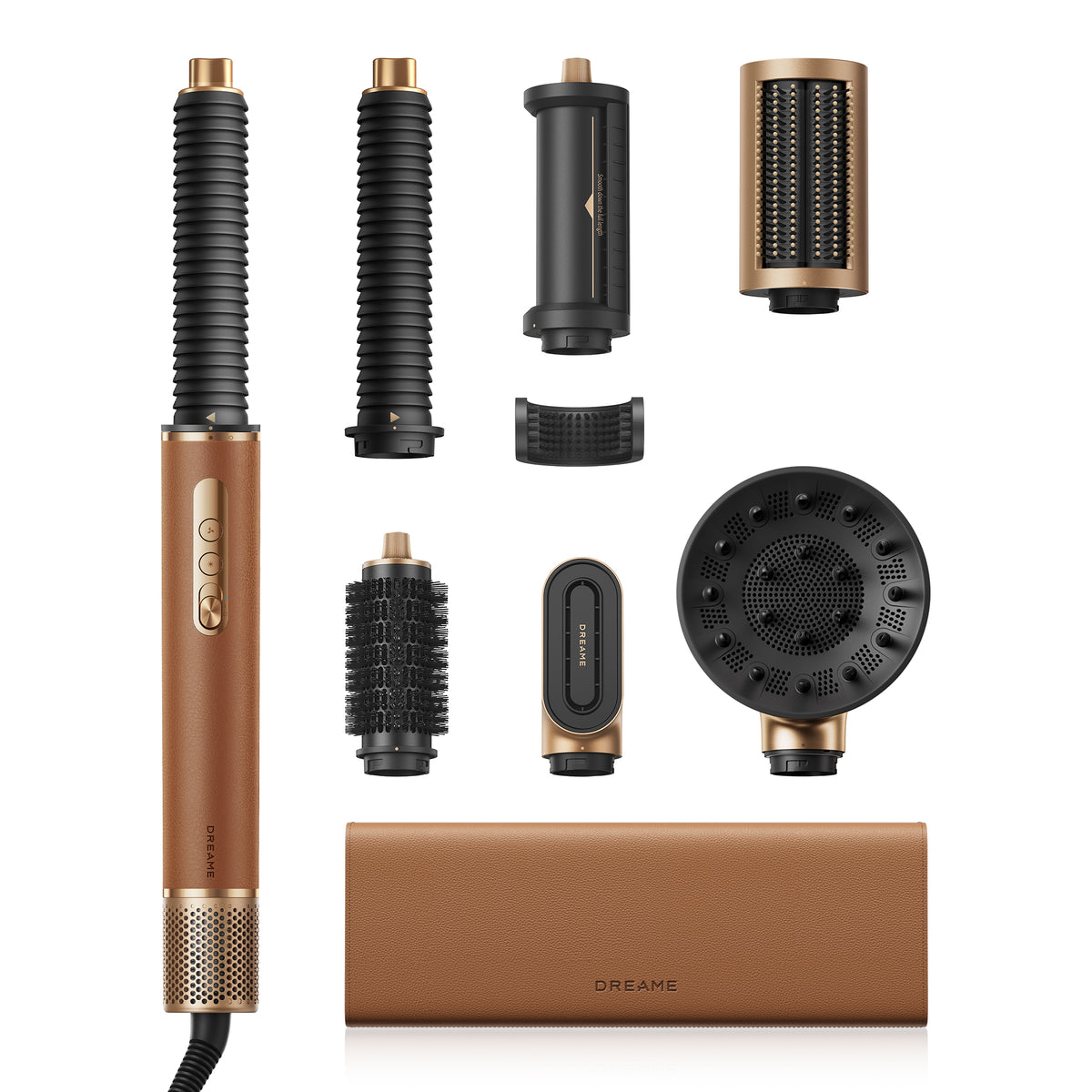 dreame AirStyle Pro 2, 7-in-1-Hairstyler, Schnelltrocknend, 2 Lockenaufsätze, Volumen für das Haar, glättende Bürste, Frizz-Reduzierung, Lederset, Airflow-Styling, Magnetdesign
