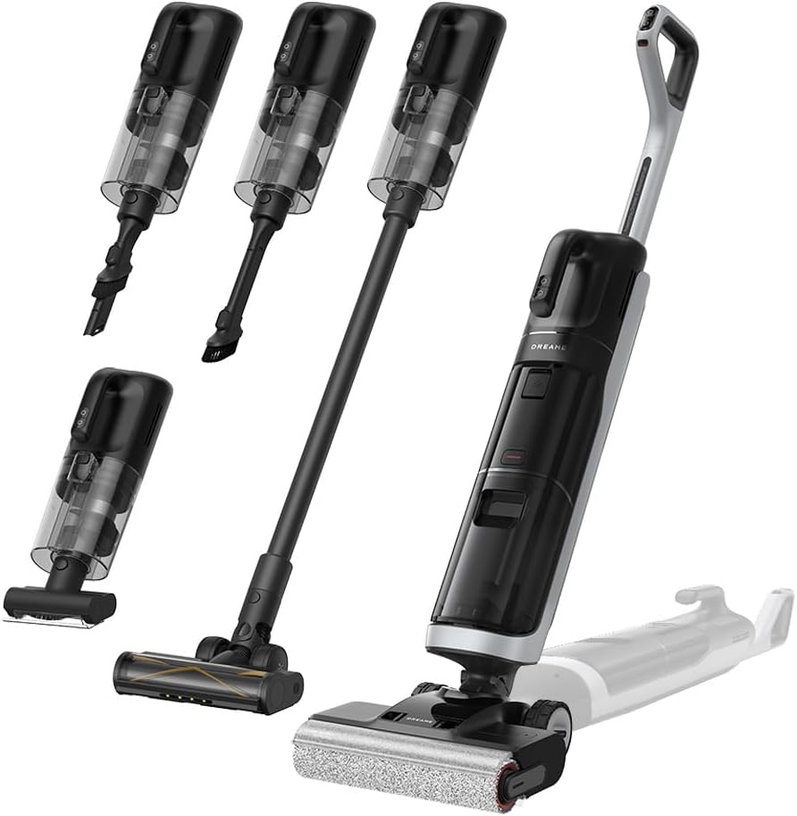 Dreame H14 Dual Wet Dry Vacuum Cleaner 5 in 1 Smart Dosage Flat Design 60°C Brush Cleaning 5 Minutes Drying at 60°C GlideWheel 18,000 Pa Suction Scraper Detangling LED Brush Head